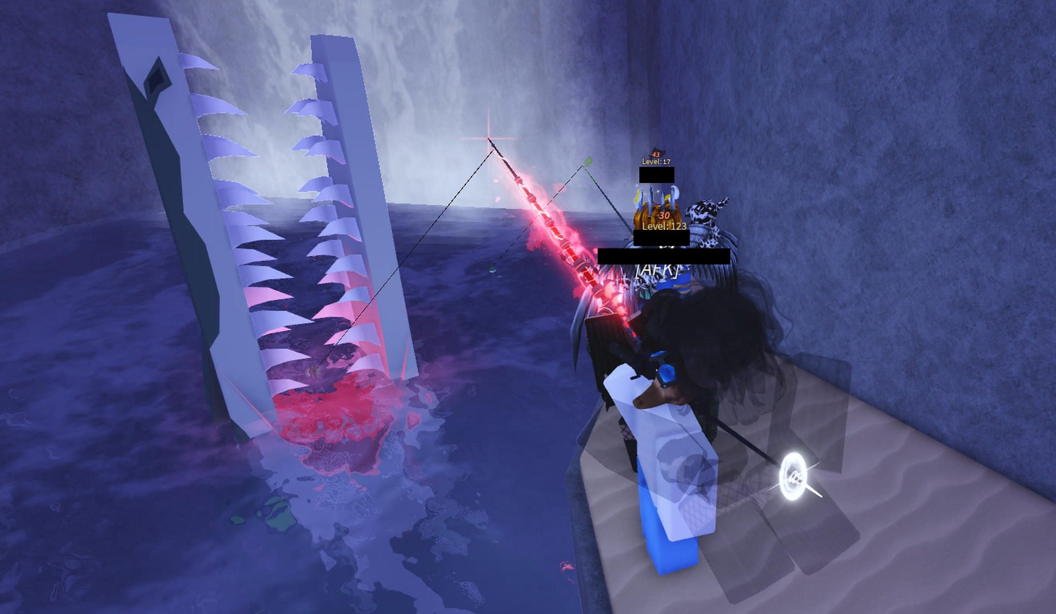 An angler catching a giant fish with the help of a Truffle Worm in Fisch. - 1