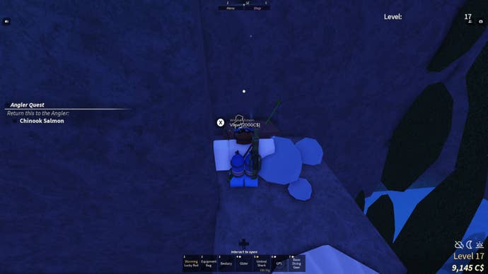 A Roblox character standing by the Windset Totem in Fisch.