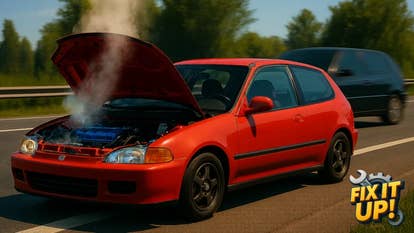 Artwork for Fix It Up showing a broken down car.