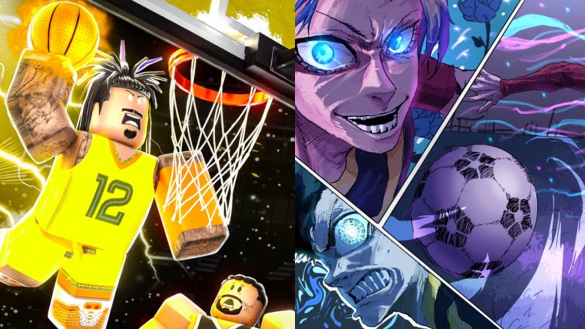 Artwork for the Roblox games Basketball Legends and Azure Lock, which should appeal to fans of Volleyball Legends.