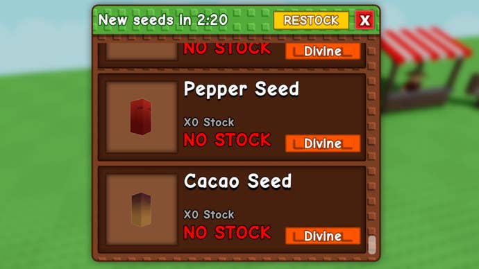 Roblox cultivate a garden cocoa seed in the menu of the seed shop