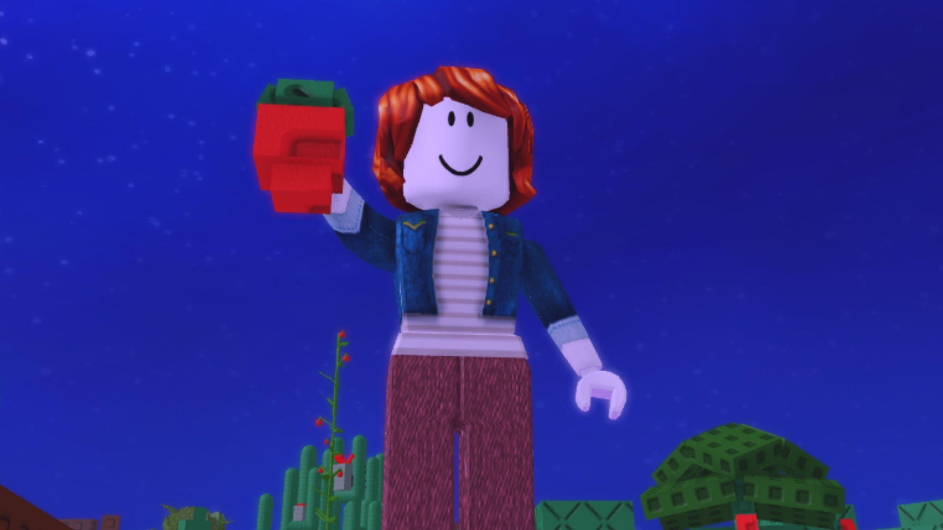 roblox grow a garden character holding up strawberry