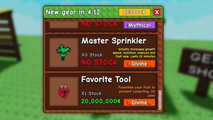 Roblox cultivate a favorite garden tool in the Gear Shop menu