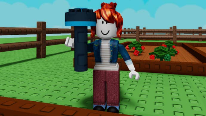 roblox grow a garden player holding basic sprinkler