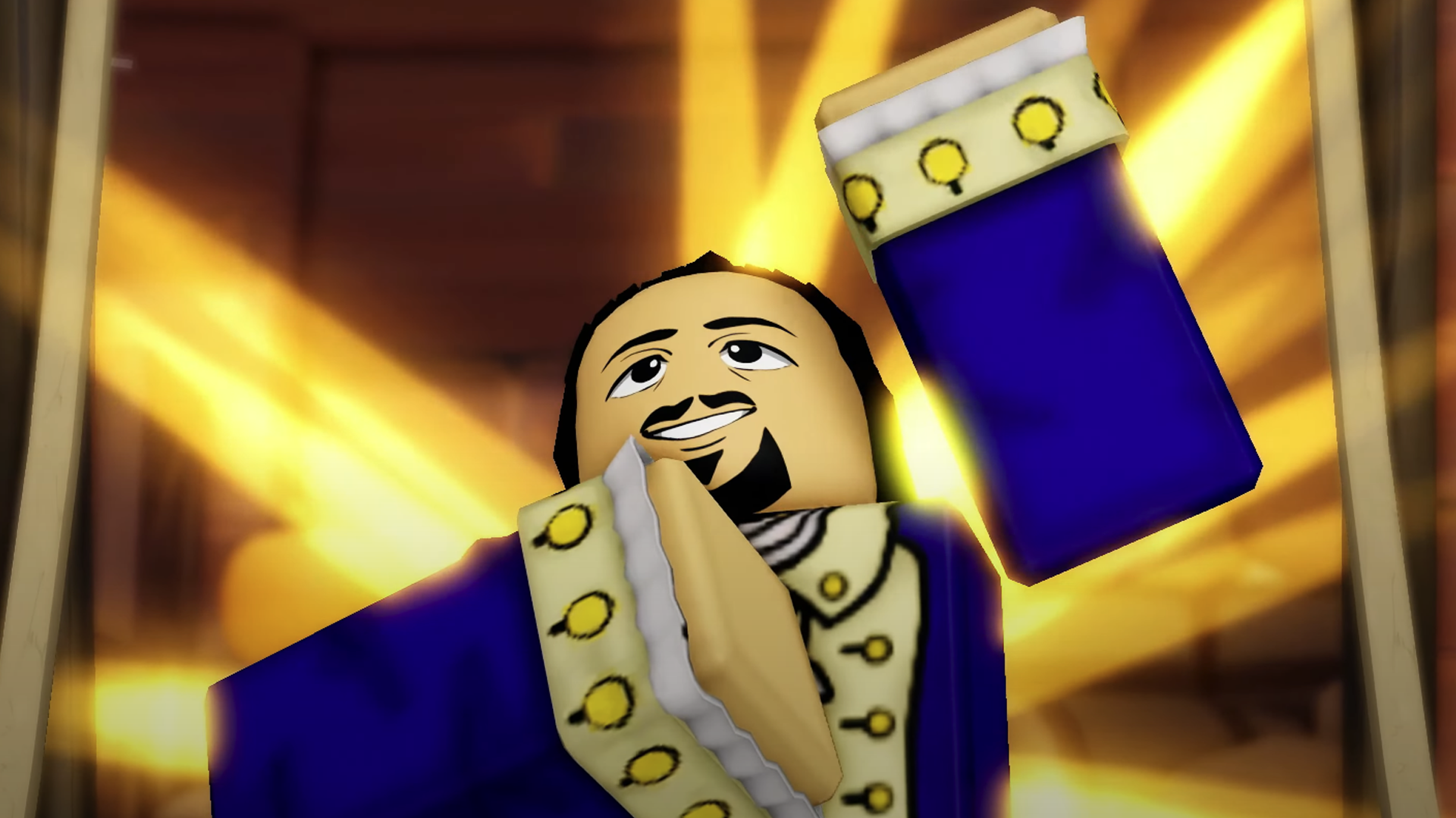 A closeup of Alexander Hamilton in Roblox form in Hamilton Simulator