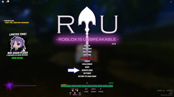 A screenshot of Roblox Is Unbreakable in Roblox showing the game's codes button.
