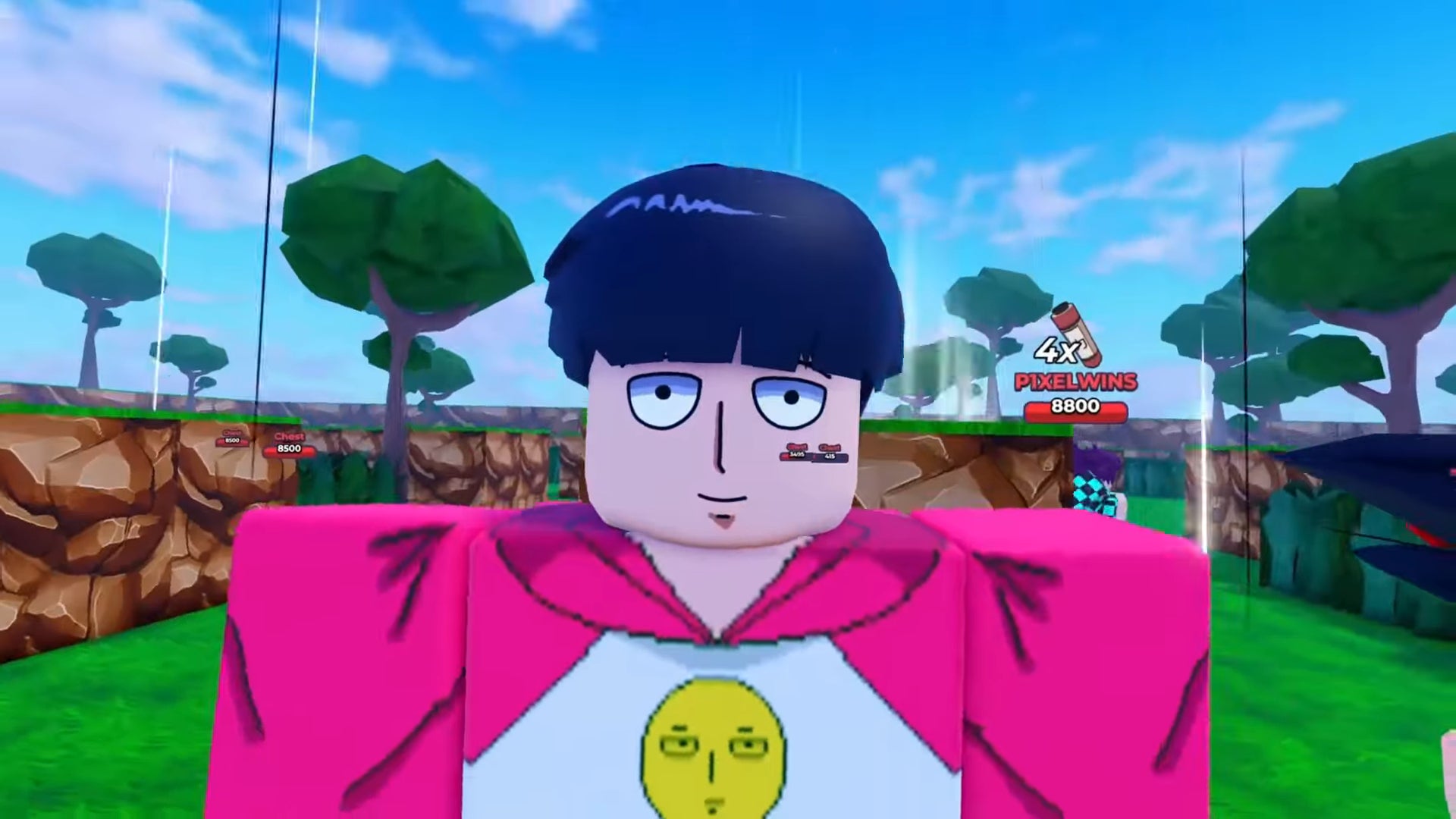 A close-up of a Roblox character dressed in pink and white in a Jump Stars game trailer. - 1