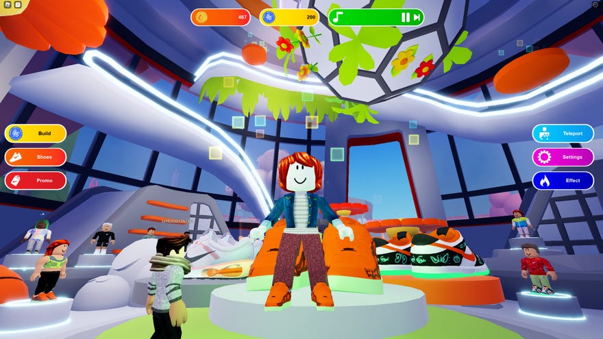 Shopping for sneakers in a Roblox Nikeland screenshot.