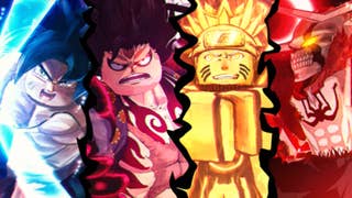 Artwork for the Roblox game Project XXL showing different anime characters pulling powerful, super-charged poses.