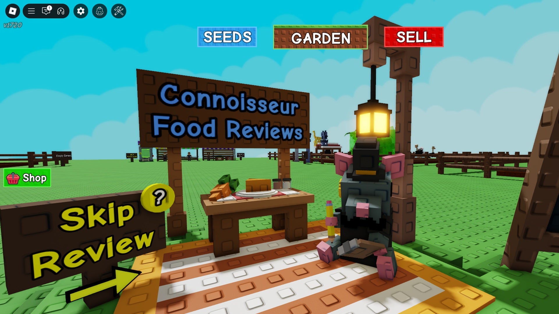 The Rat Connoisseur at their Food Review stand in the map centre in Grow a Garden. - 1