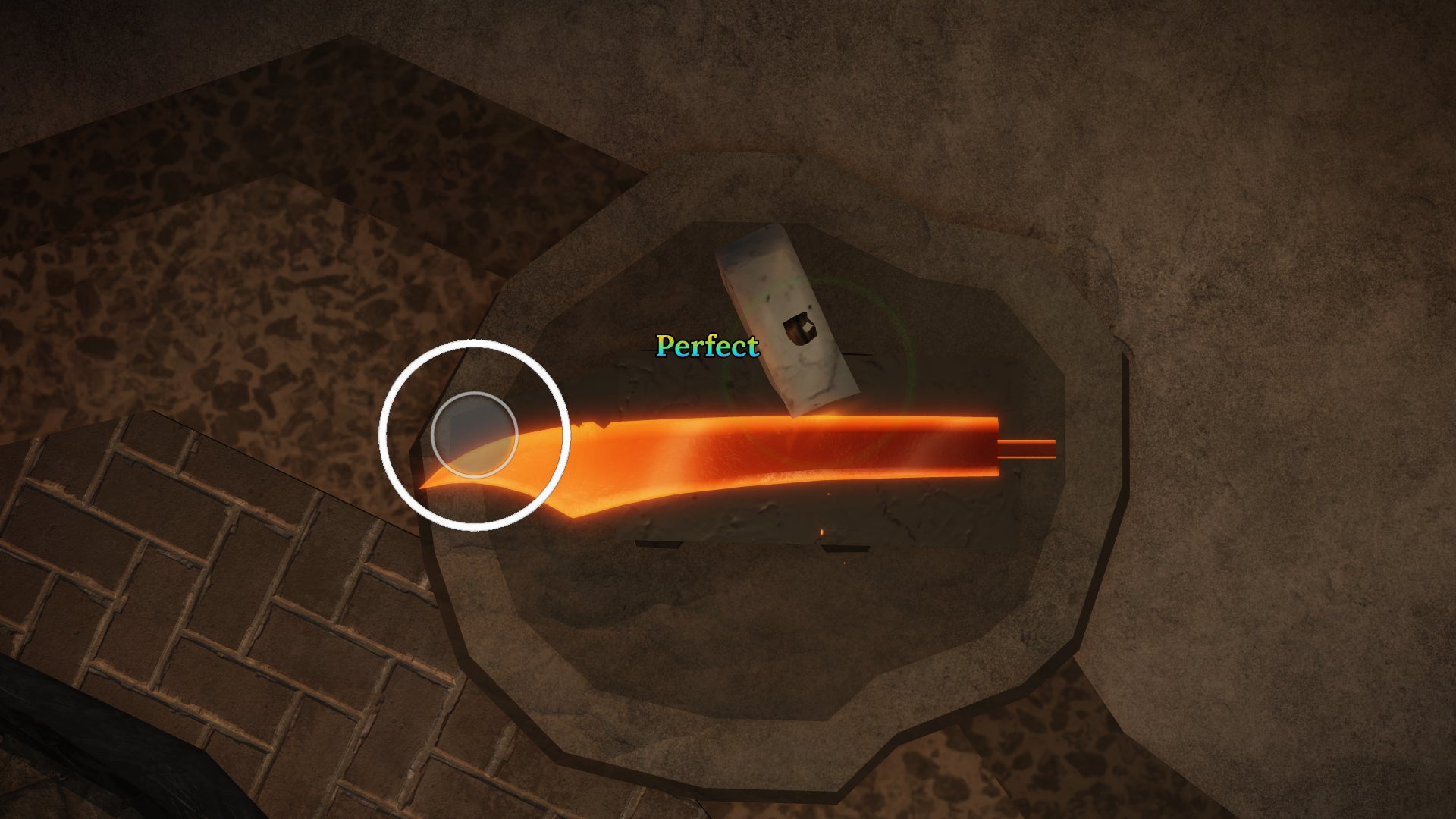 A scimitar being crafted in the Roblox game, The Forge. - 1