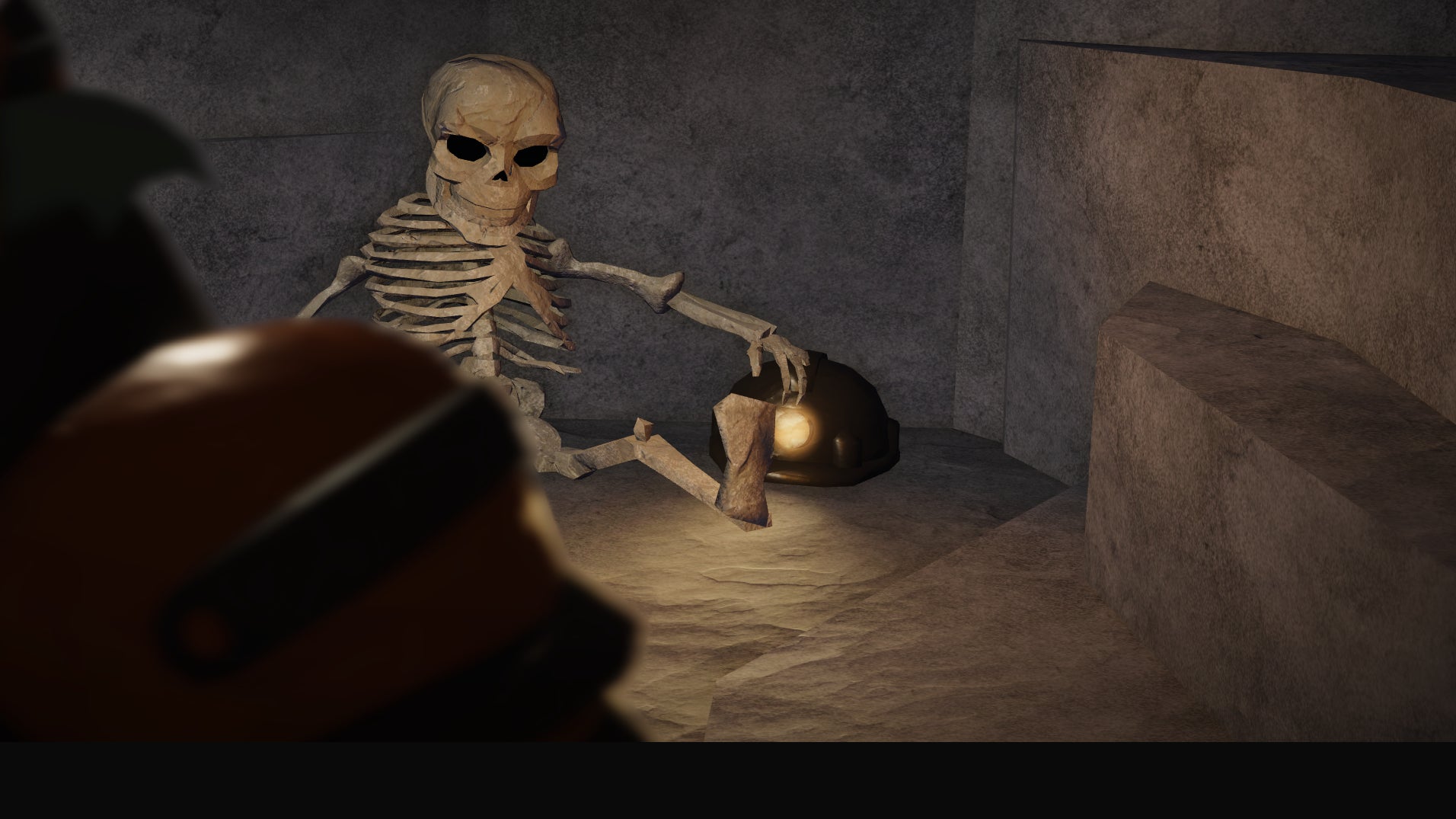 A goblin character standing in front of a skeleton in the Roblox game, The Forge. - 1