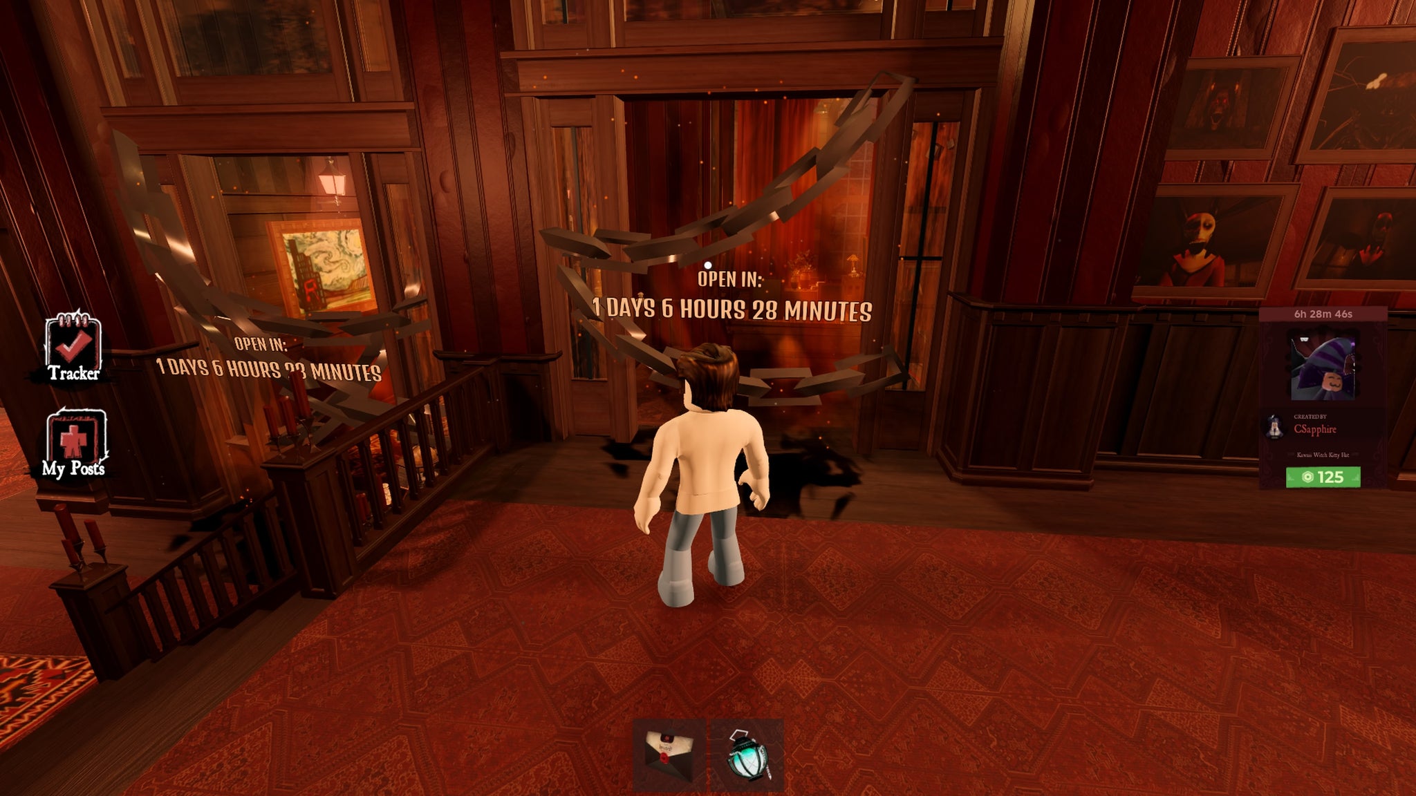 A character in Roblox standing in front of the Mirror room in The Haunt. - 5