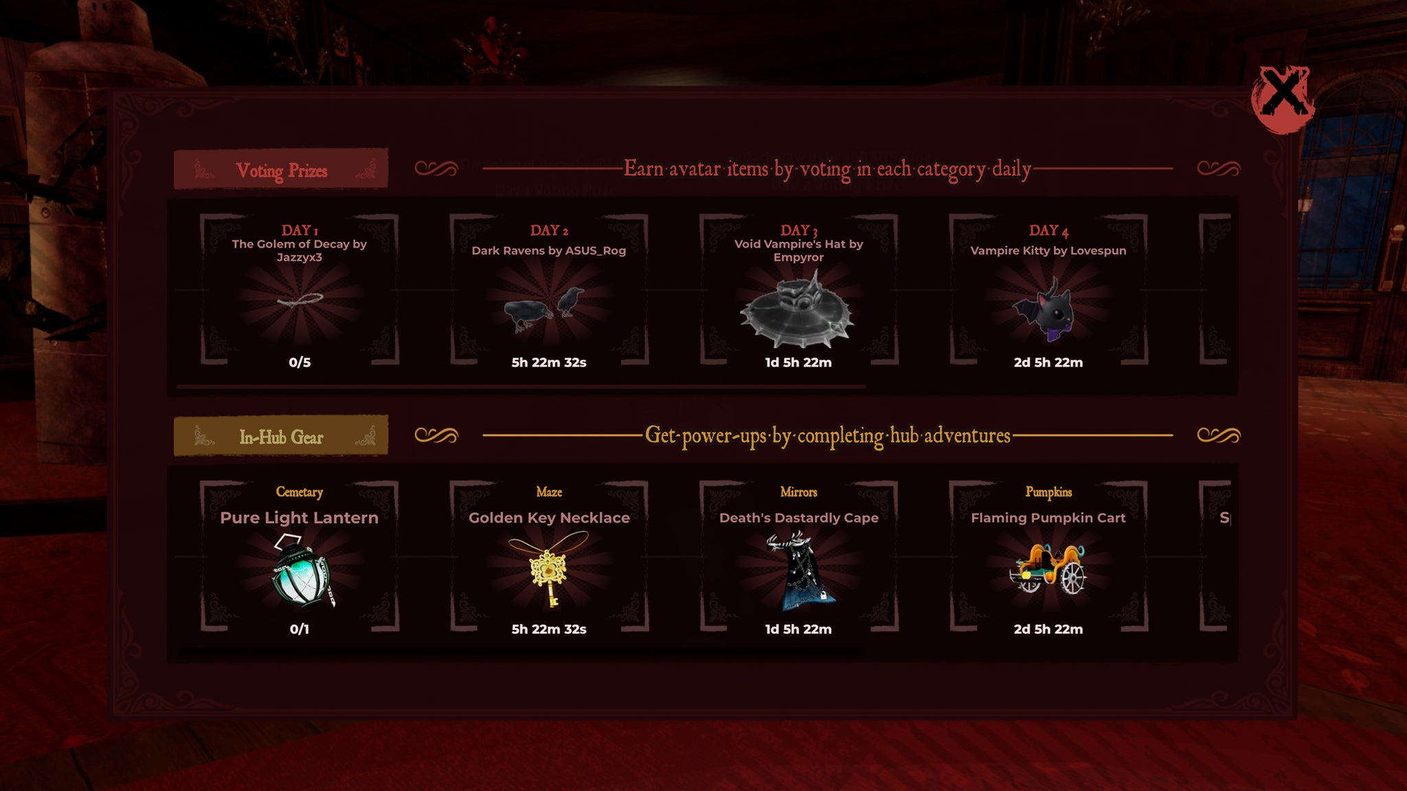 A menu in the Roblox Haunt event showing the different rewards players can claim. - 8