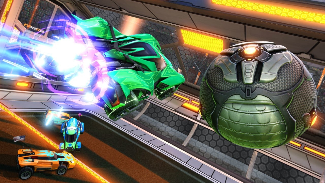 Rocket League screenshot of the game with a car and ball - 24