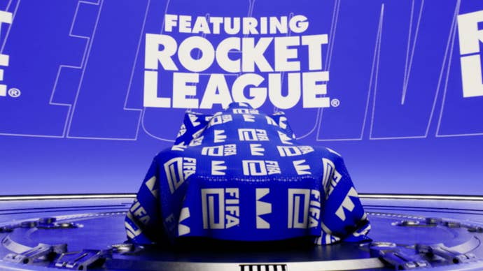 A Rocket League car under a sheet teases the upcoming FIFAe World Cup tournament