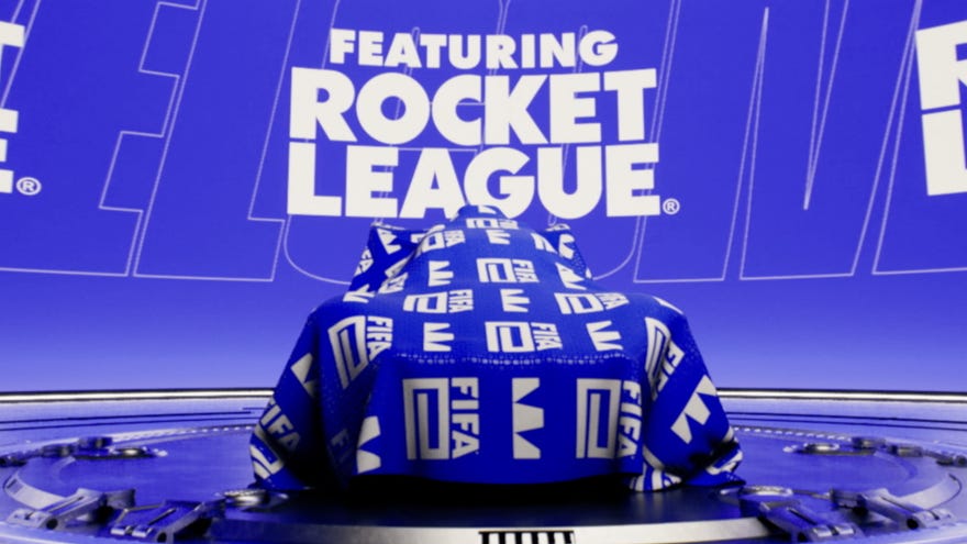 A Rocket League car under a sheet teases the upcoming FIFAe World Cup tournament