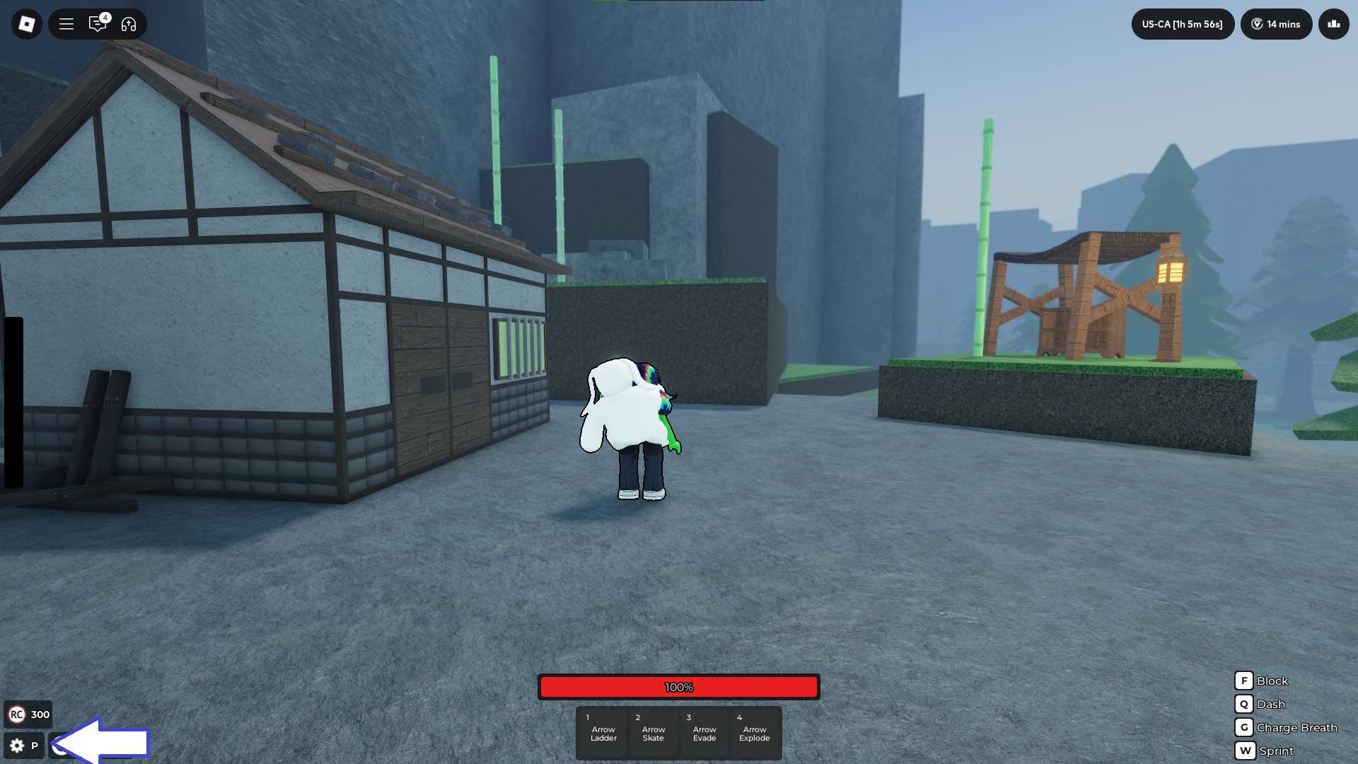 A screenshot of Rogue Demon in Roblox showing the game's settings button.