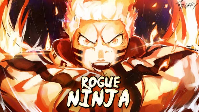 Artwork for the Roblox game Rogue Ninja, showing a Robloxified anime-style character pulling a supercharged pose.