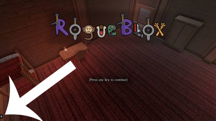 An arrow pointing at the button for the codes menu in the Roblox game Rogueblox.