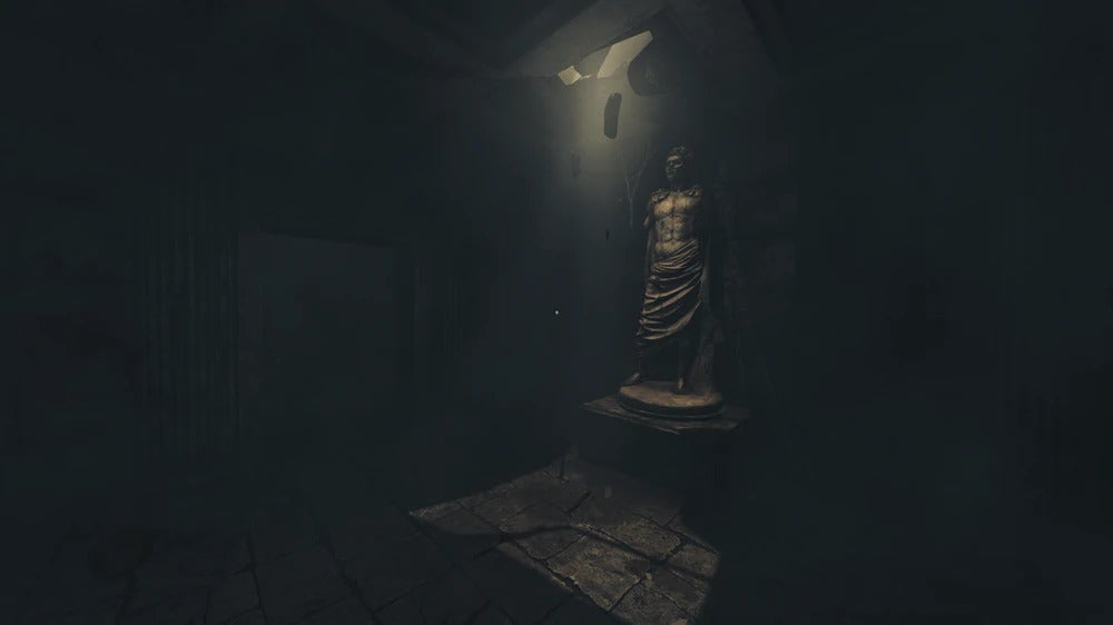 A shadowy view of a Roman statue in Amnesia: The Bunker.