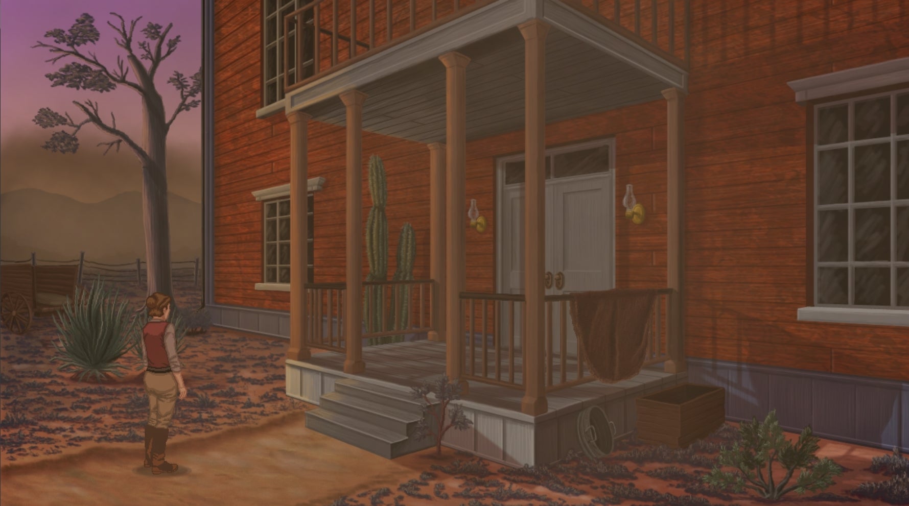 The protagonist stands outside a dusty house in Rosewater. - 8