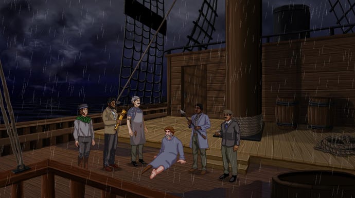Characters bent retired aboard a vessel successful Rosewater.
