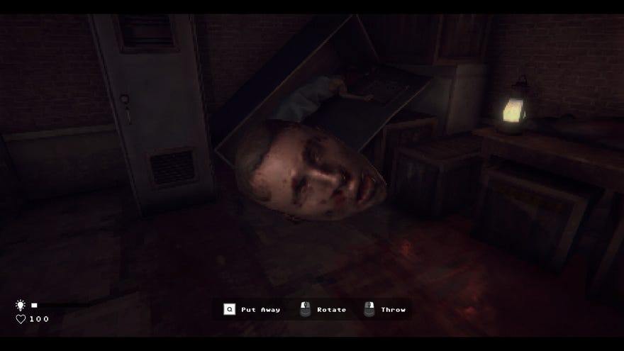 Inspecting a severed human head in a Rotten Flesh screenshot.
