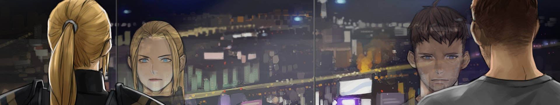 Two characters in Troubleshooter: Abandoned Children look out over the city - 31