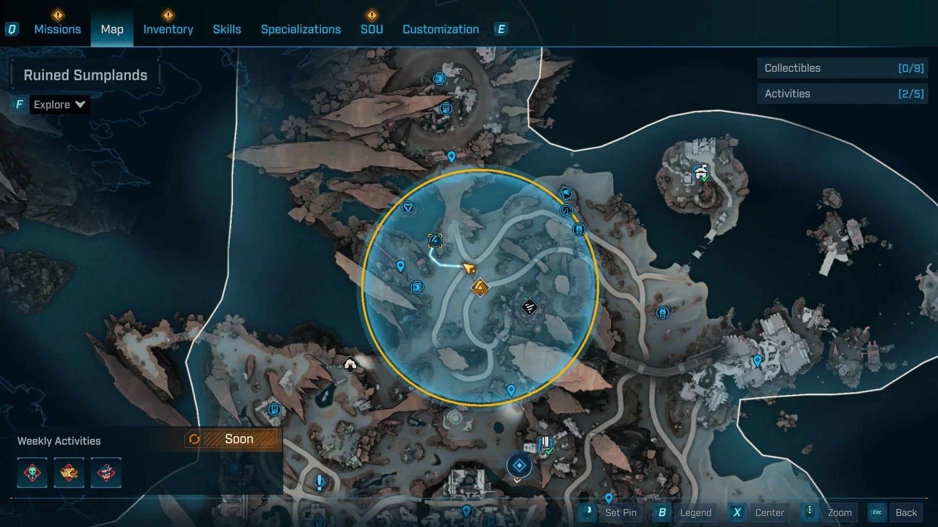 A map showing the location of a Vault Key Fragment in Borderlands 4's Ruined Sumplands. - 12