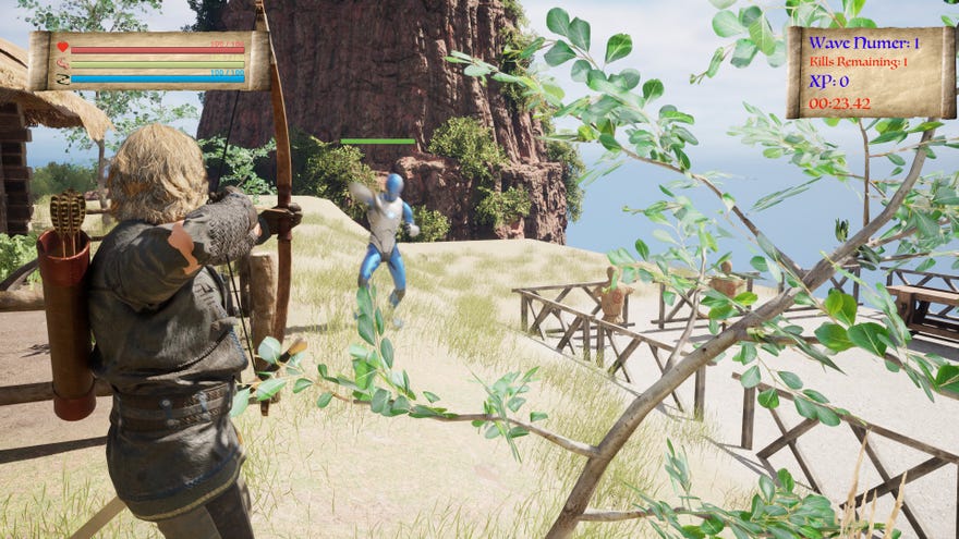 an archer fights an inexplicable cyborg ninja in runes rpg