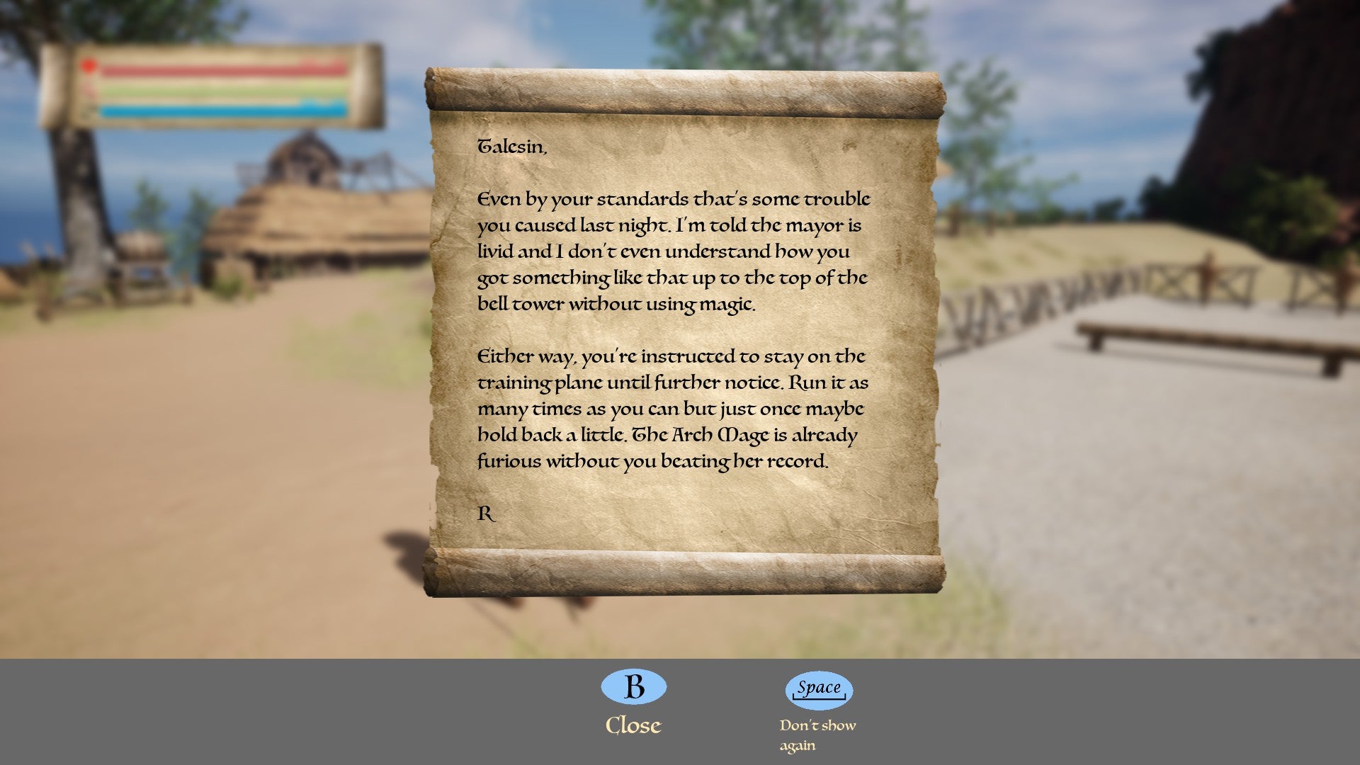 a scroll informing the player of their drunken actions in Runes RPG - 3