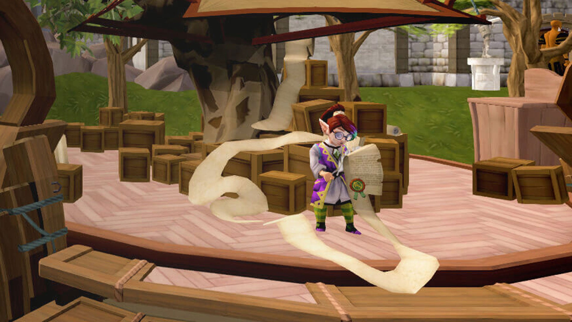 A gnome inspects a long document in Runescape - 1