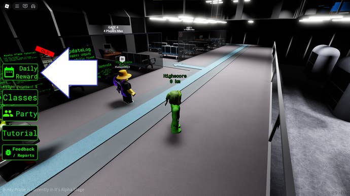 A screenshot of Rusty Plane in Roblox showing the game's rewards button.