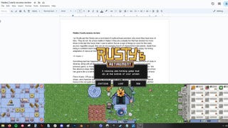 The title screen for Rusty's Retirement, an idle game you can play over the top of other work.