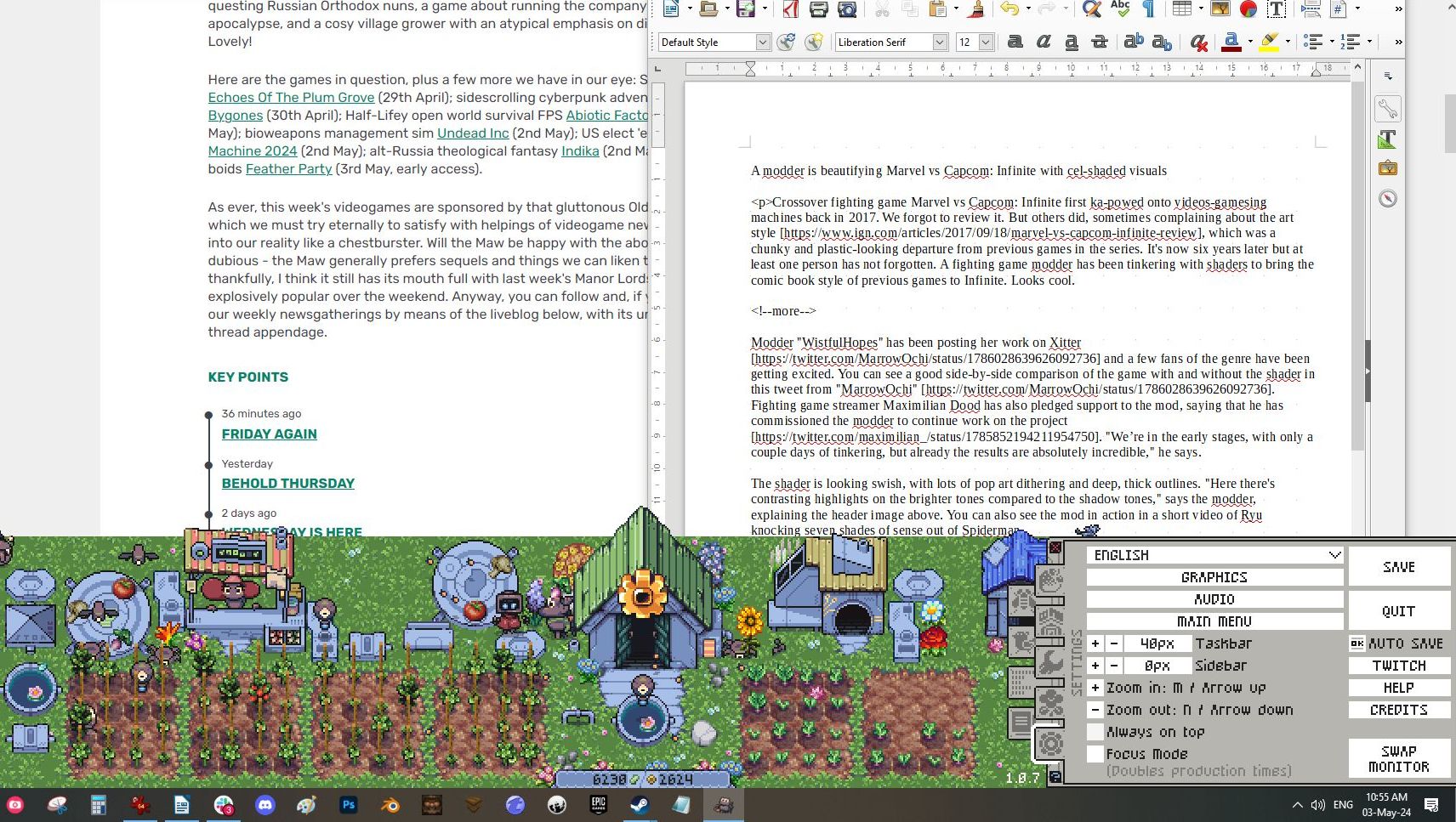 A screenshot of a video game news story being written while the author plays Rusty's Retirement. - 7