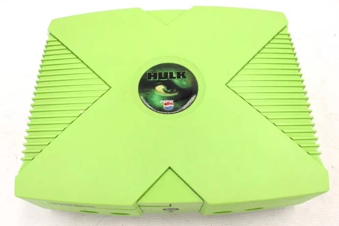 Hulk Green Xbox console with a “Hulk/Pepsi” inlay on the top