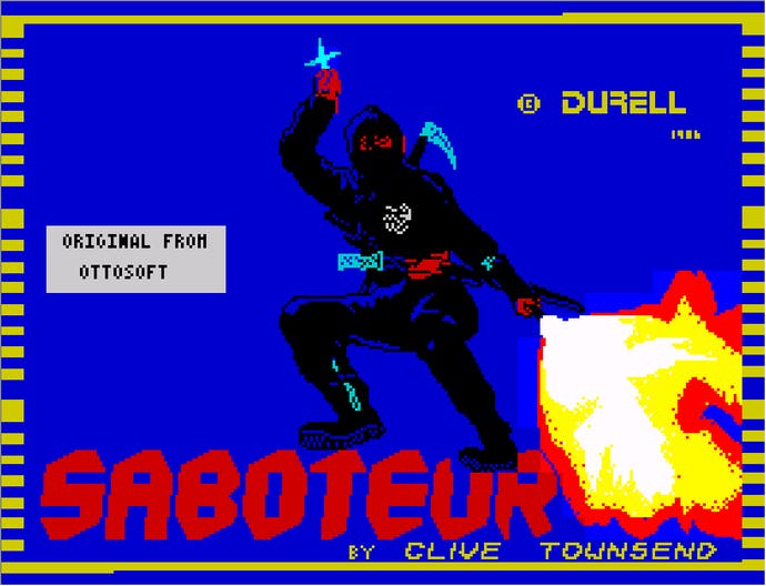 A ninja shoots fire in this loading screen for Saboteur.