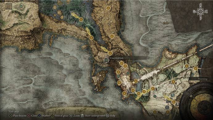 Elden Ring Sacred Tear Church of Irith, Liurnia, map location