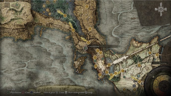 Elden Ring Sacred Tear Church of Irith, Liurnia, map location