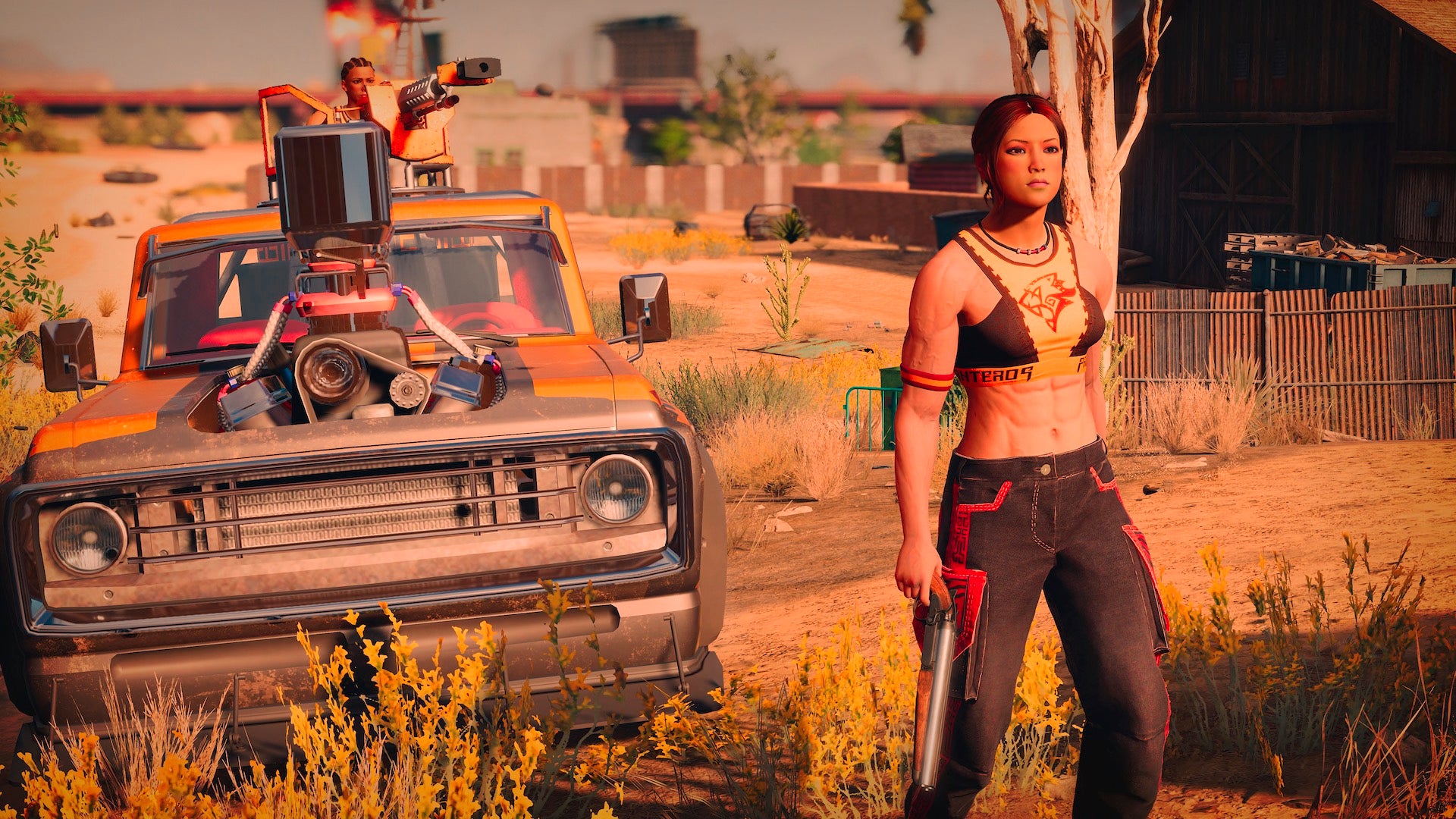 Two gang members confront a rival gang out of shot in Saints Row.