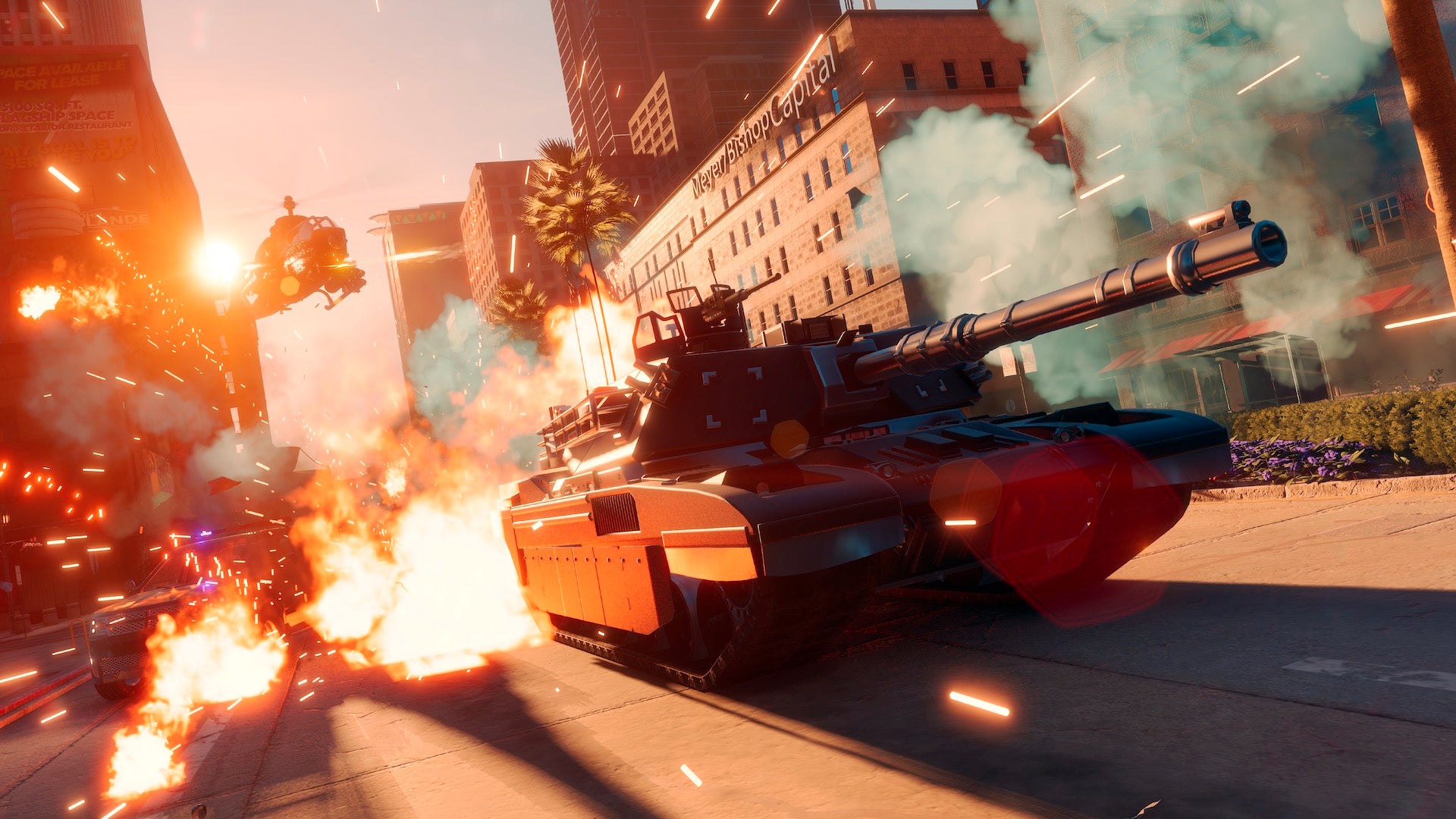 A tank blasts through the city in Saints Row.