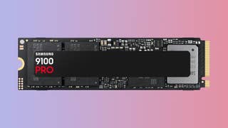 Samsung 9100 Pro SSD on a gradient background