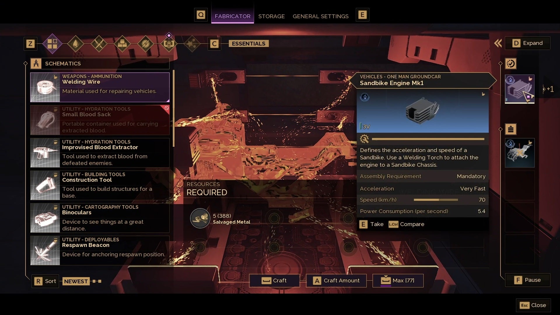 A Fabricator cosntructs different parts of a Sandbike in Dune Awakening. - 4