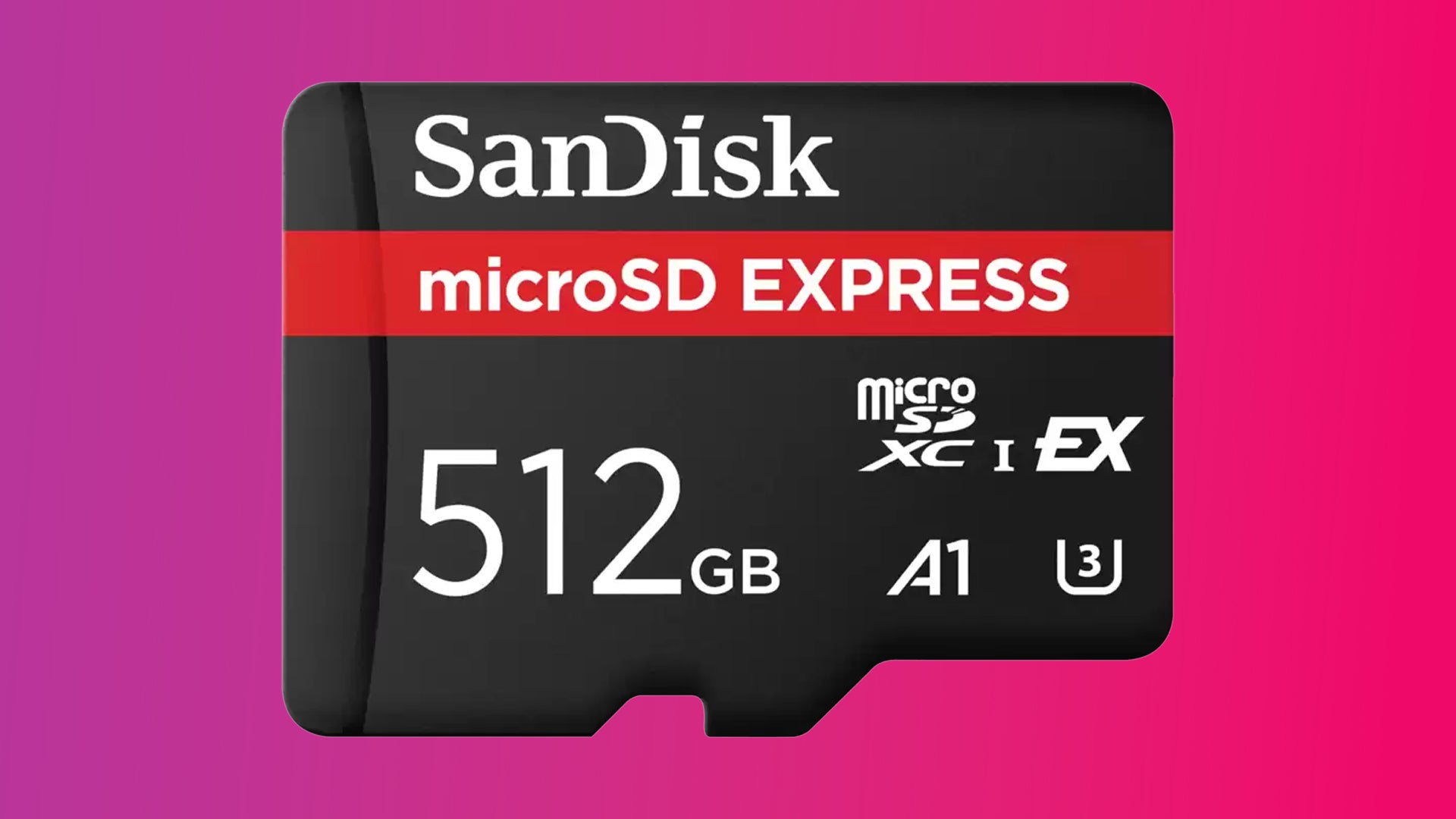 SanDisk 512GB Micro SD Express card on a gradient background