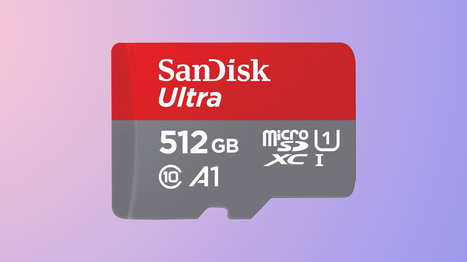 SanDisk Ultra 512GB Micro SD card on a gradient background