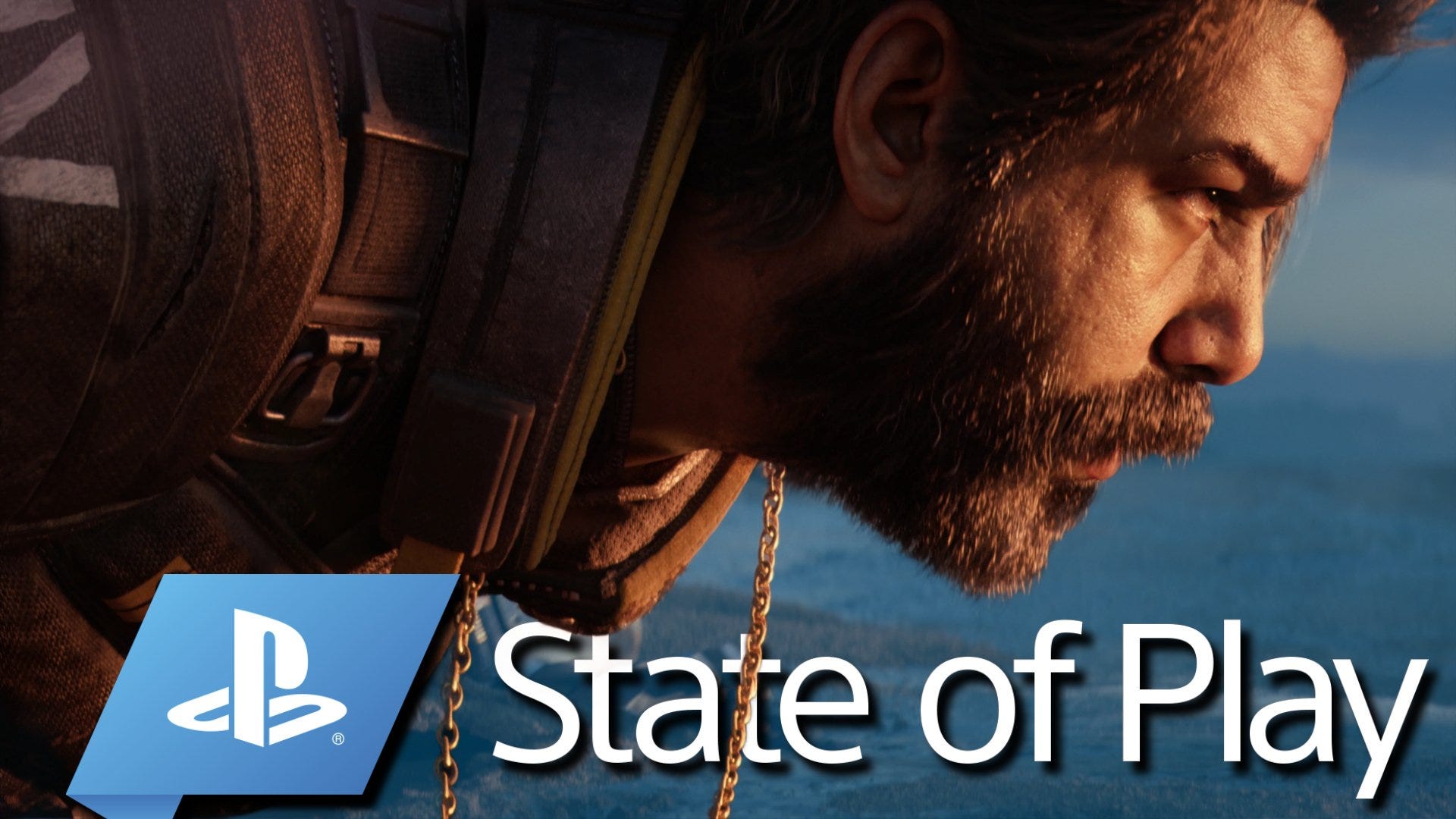 Saros main character close-up above the PlayStation logo and the words "State of Play"