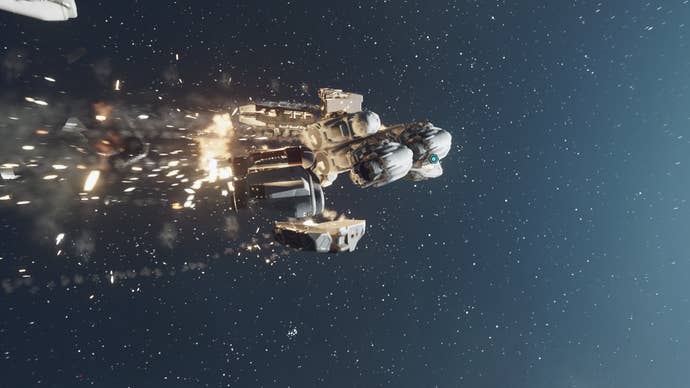 An image of the player’s ship exploding in Starfield.