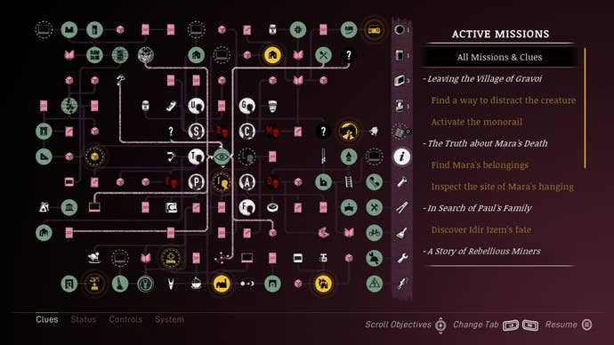 The web of clues and objectives in Saturnalia