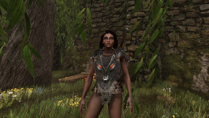A female character wears the Saviour's Hide armor in The Elder Scrolls IV: Oblivion Remastered.